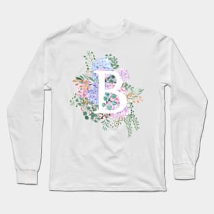 botanical monogram alphabet B hydrangea flowers Long Sleeve T-Shirt